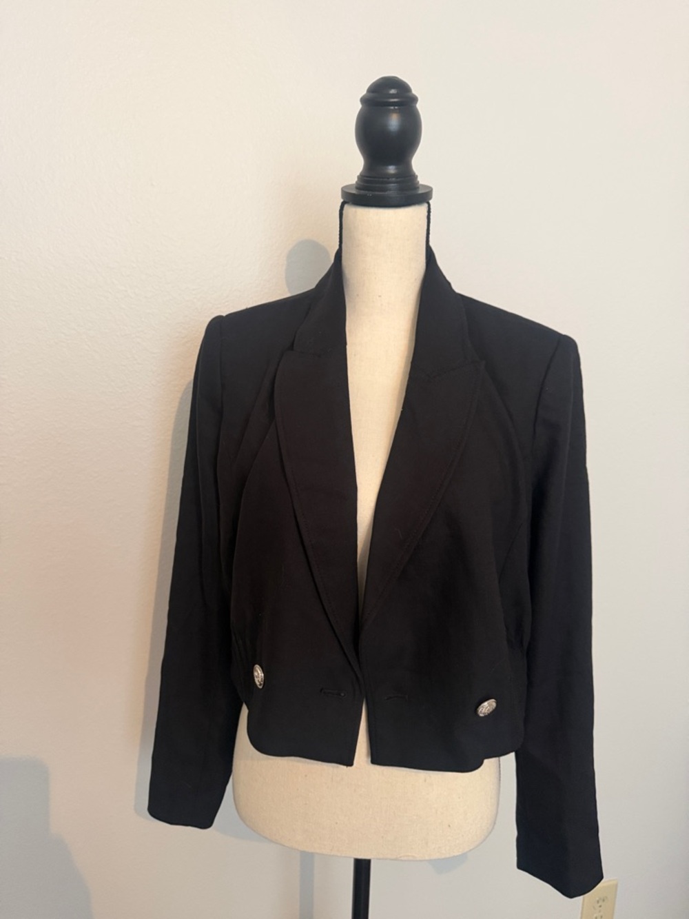 White House Black Market Black Cropped Blazer with Decorative Buttons